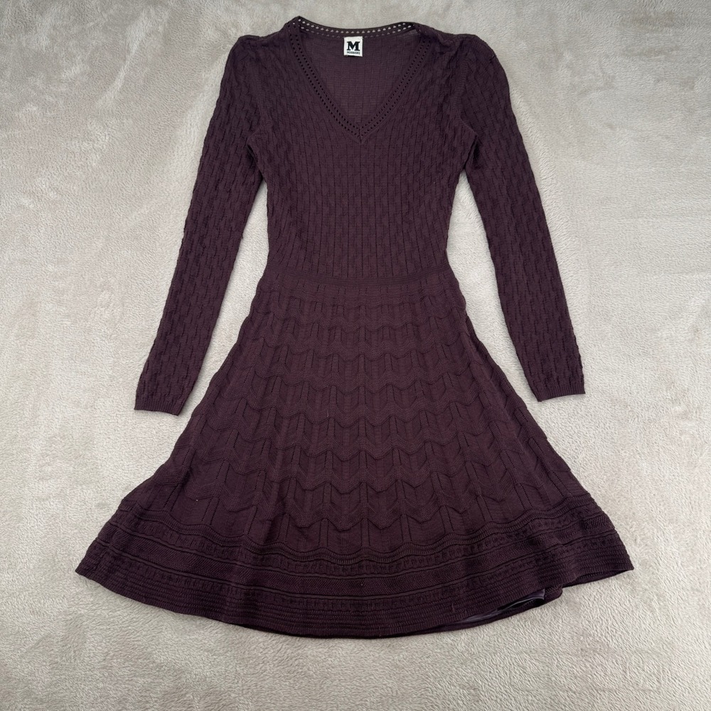 Vintage M Missoni Fit & Flare‎ Sweater Dress Womens 40/4 Purple Flaws Cable Knit